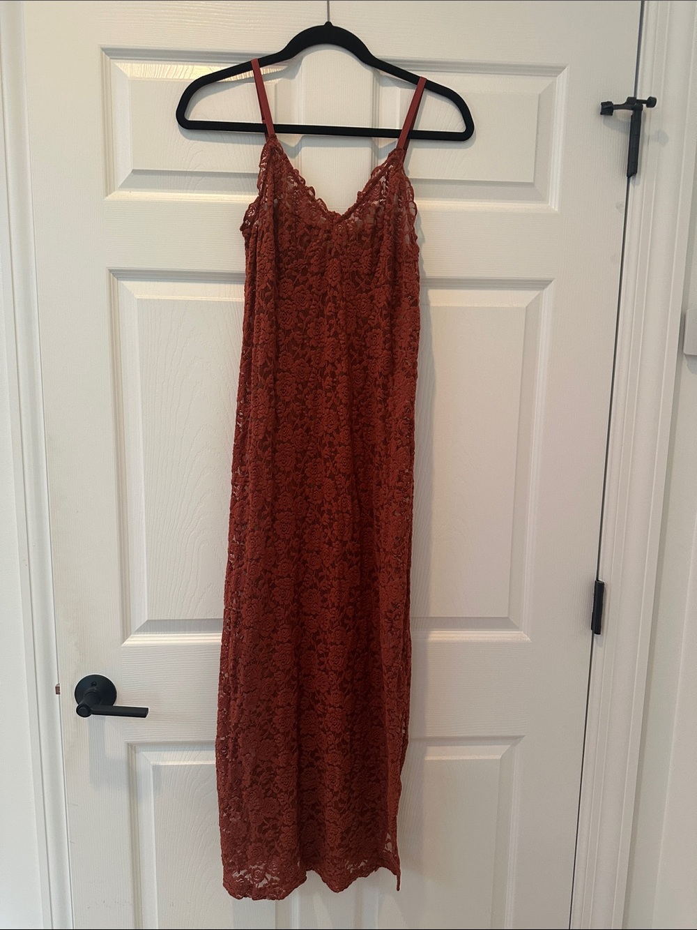 Lace Slip Chemise in Rust Red